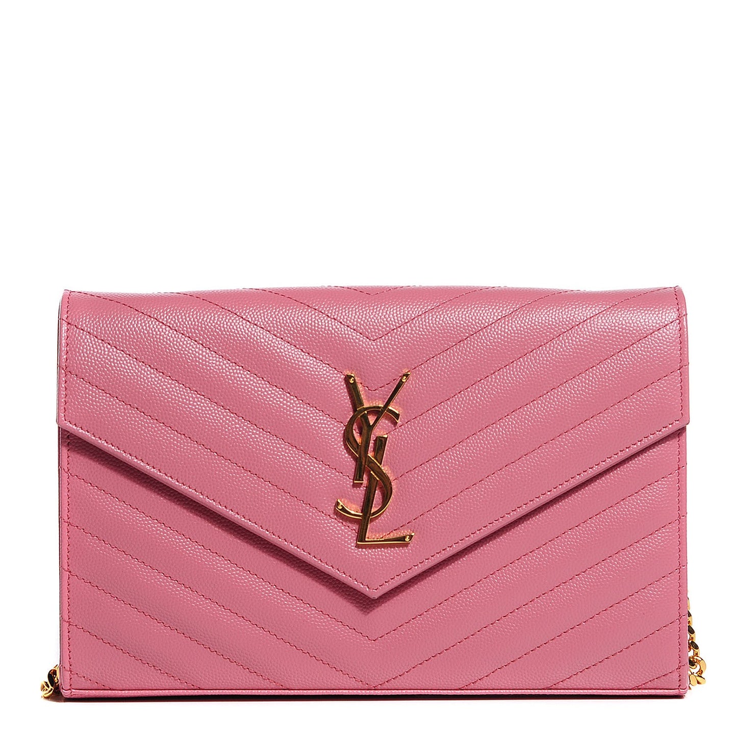Grain de Poudre Matelasse Chevron Medium Monogram Chain Wallet Pink