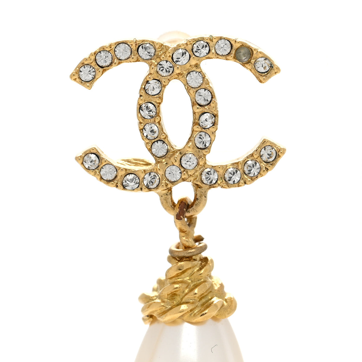 Chanel Crystal Pearl CC Braided Drop Earrings Gold 5 of 6