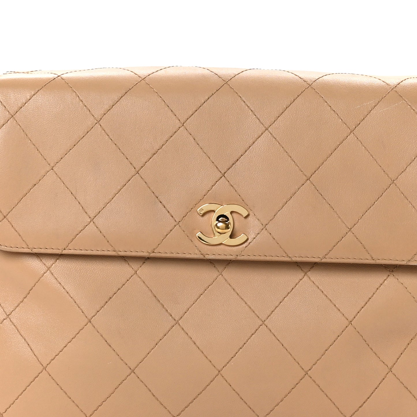 Lambskin Stitched Shoulder Flap Bag Beige
