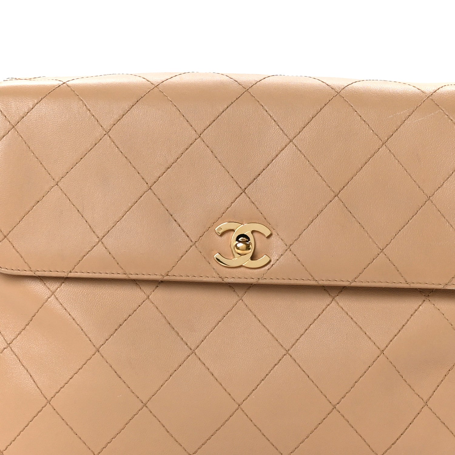Chanel Lambskin Stitched Shoulder Flap Bag Beige 8 of 13