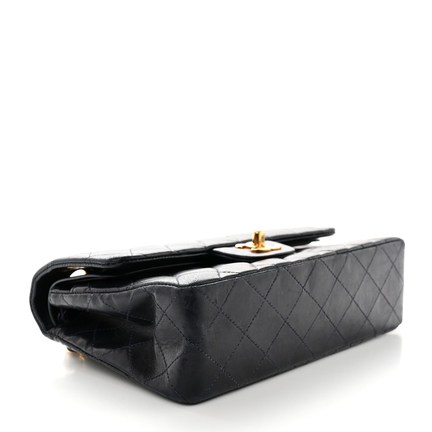 Lambskin Quilted Small Double Flap Navy