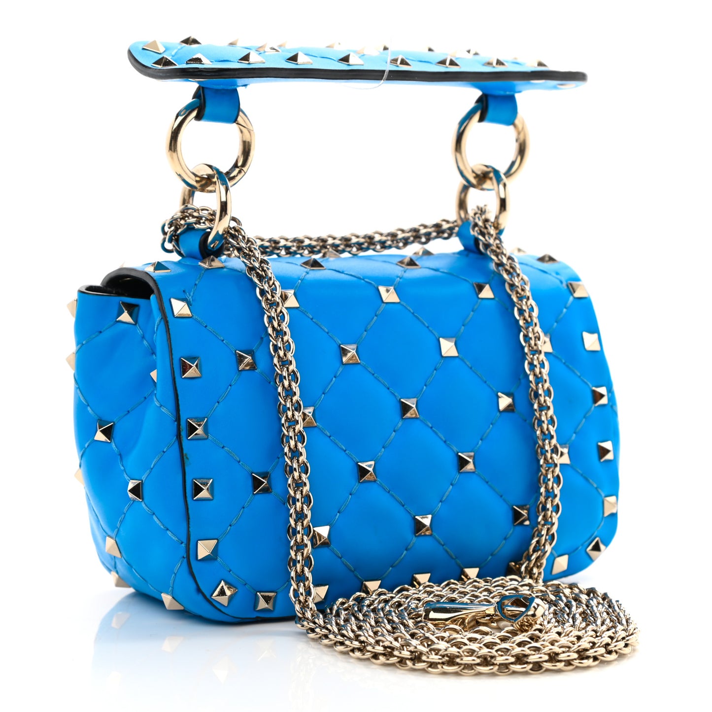 Calfskin Micro Rockstud Spike Shoulder Bag Blue Fluo