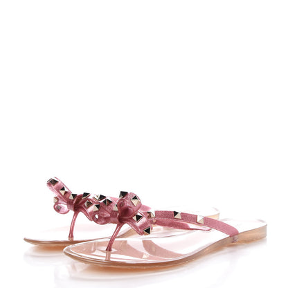 Valentino Garavani PVC Jelly Glitter Rockstud Bow Thong Sandals 41 Pink 3 of 8