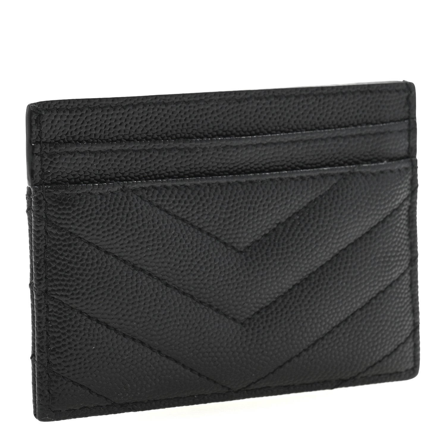Saint Laurent Grain De Poudre Matelasse Chevron Monogram Credit Card Case Black 3 of 11