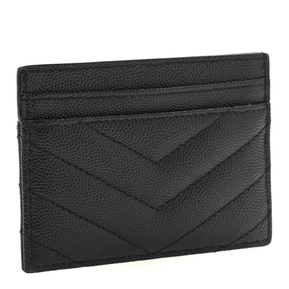 Saint Laurent Grain De Poudre Matelasse Chevron Monogram Credit Card Case Black 3 of 11