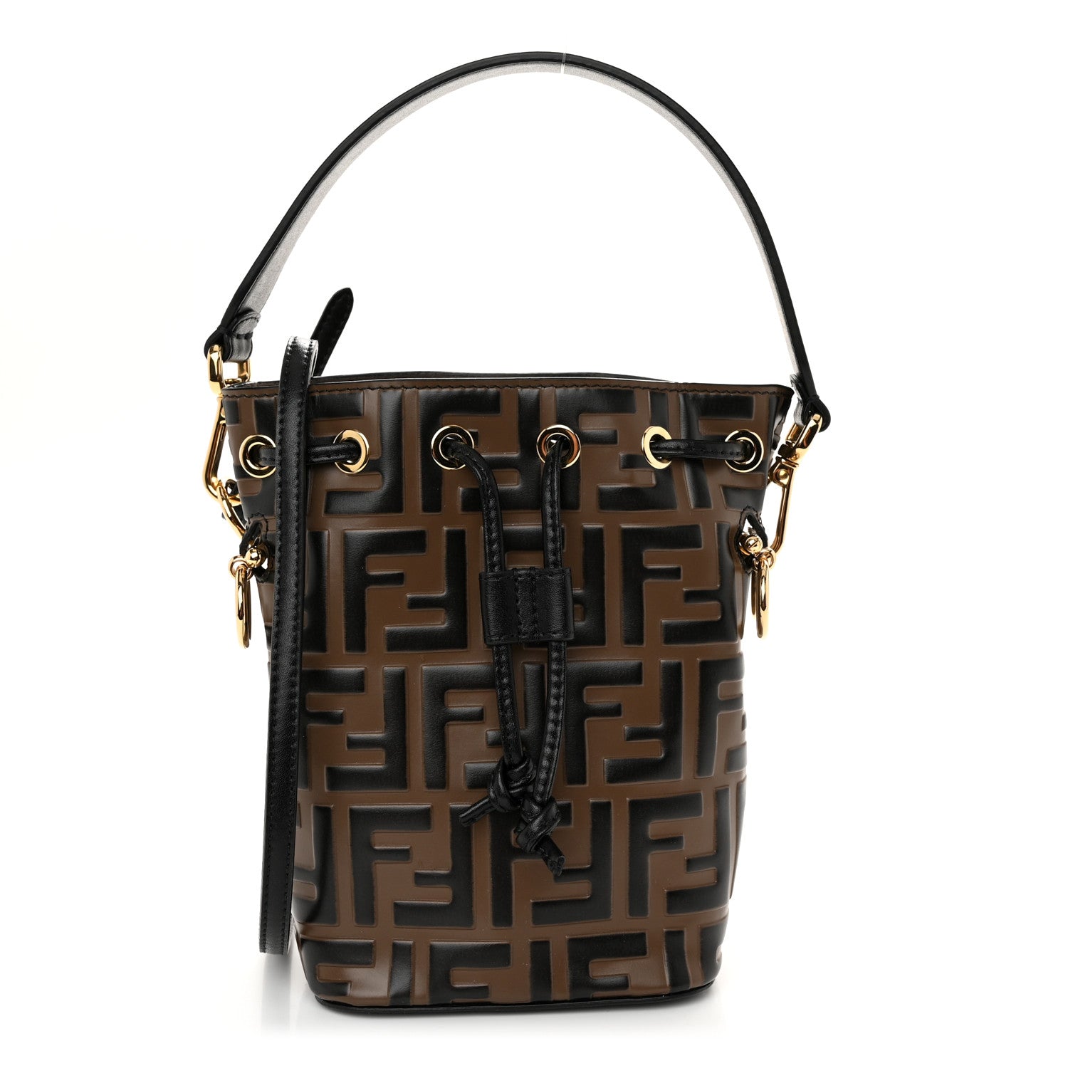 Fendi Vitello Liberty F is Fendi Bi-Color FF 1974 Embossed Mini Mon Tresor Bucket Bag Maya Black 1 of 9