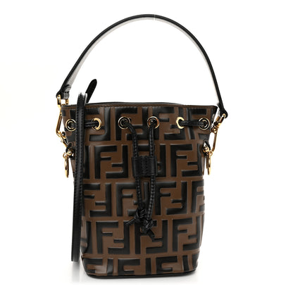Fendi Vitello Liberty F is Fendi Bi-Color FF 1974 Embossed Mini Mon Tresor Bucket Bag Maya Black 1 of 9
