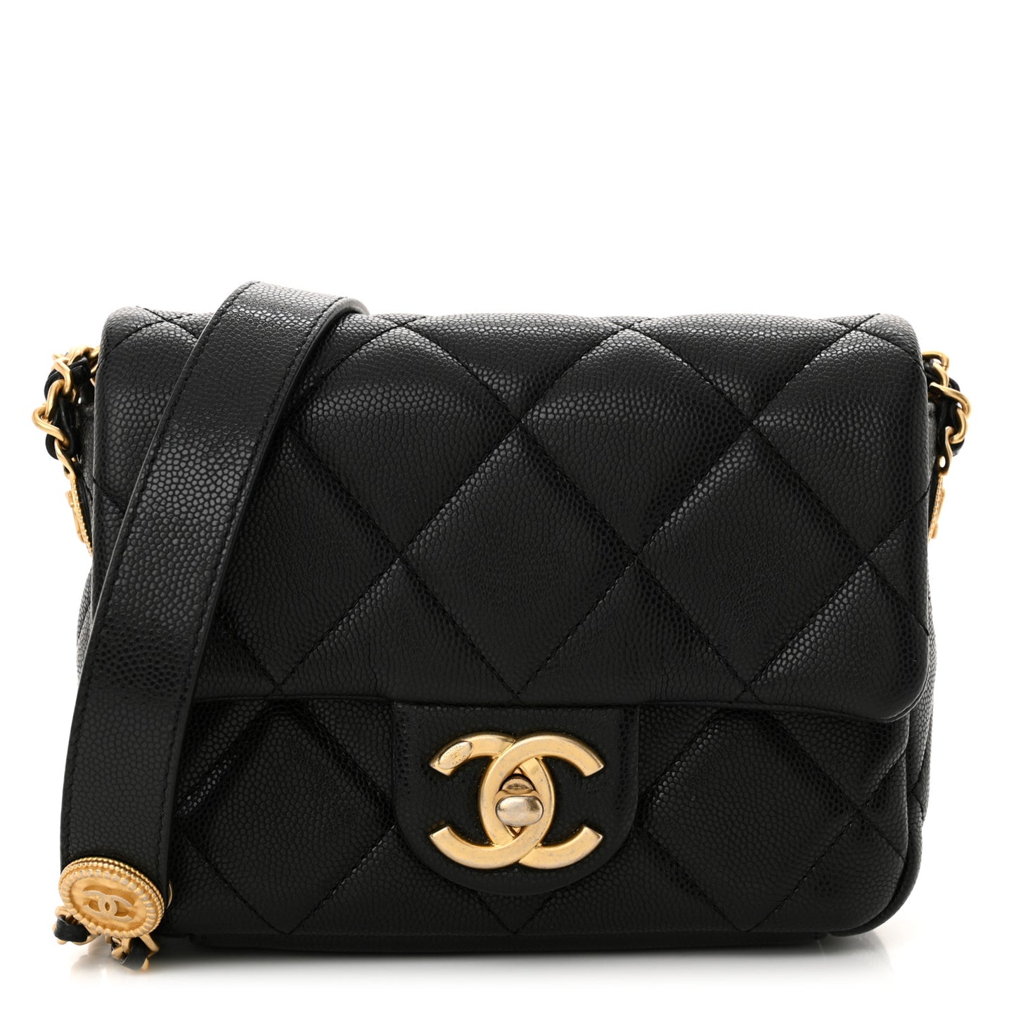 Caviar Quilted Mini Twist Your Buttons Flap Black