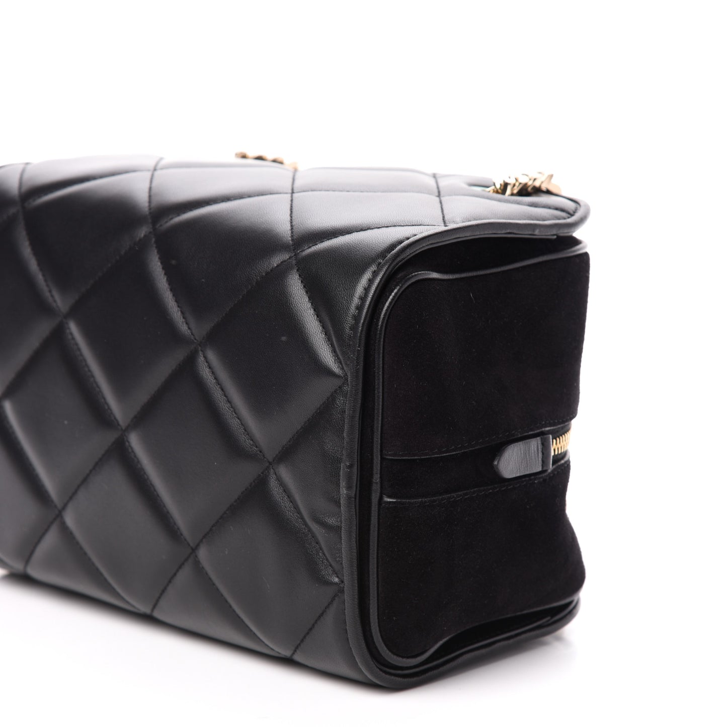 Lambskin Suede Quilted Small Double Cube Bag Black