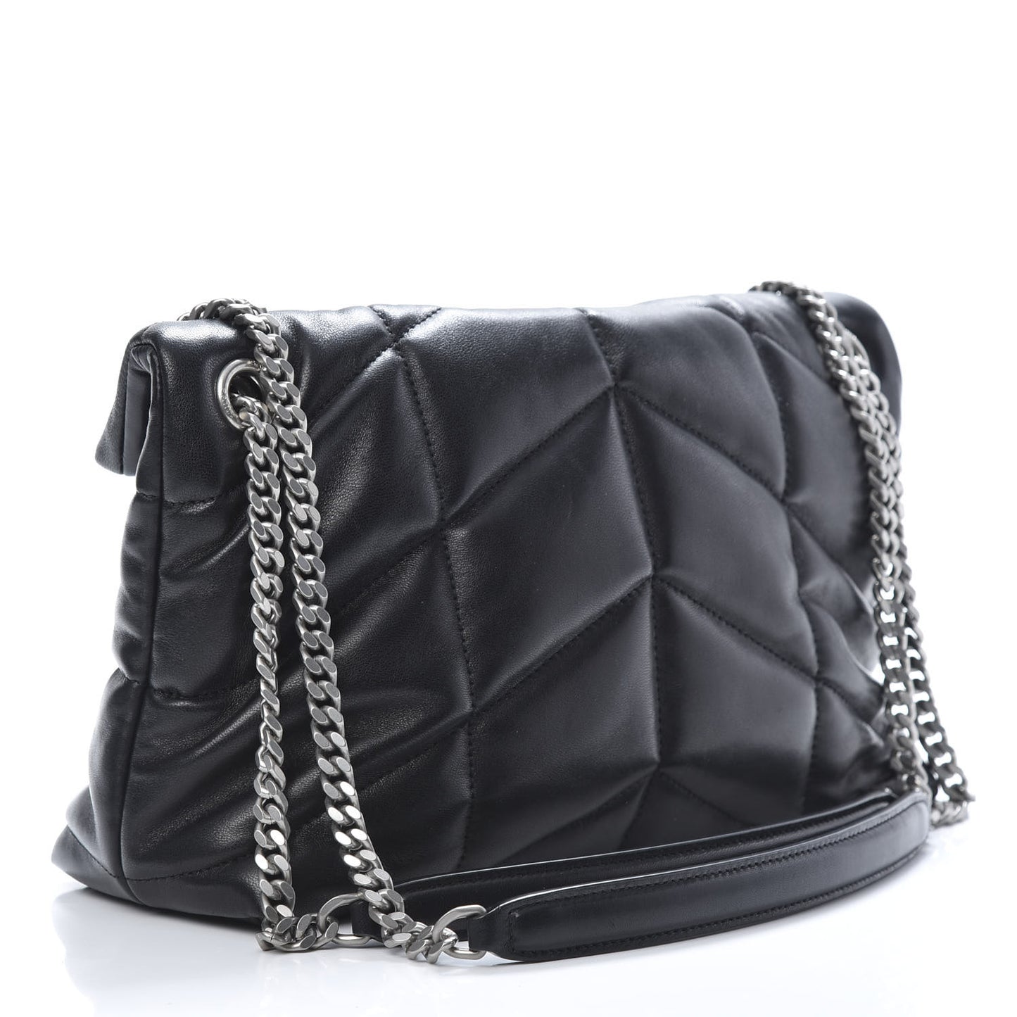 Lambskin Quilted Small Loulou Puffer Monogram Chain Satchel Black