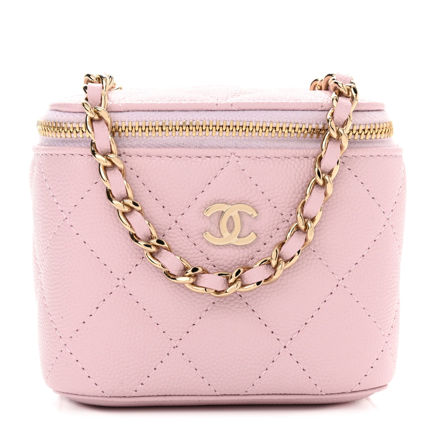 Caviar Quilted Mini Vanity Case With Chain Light Pink