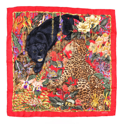 Gucci Silk Panther Print Square Scarf Red 1 of 3