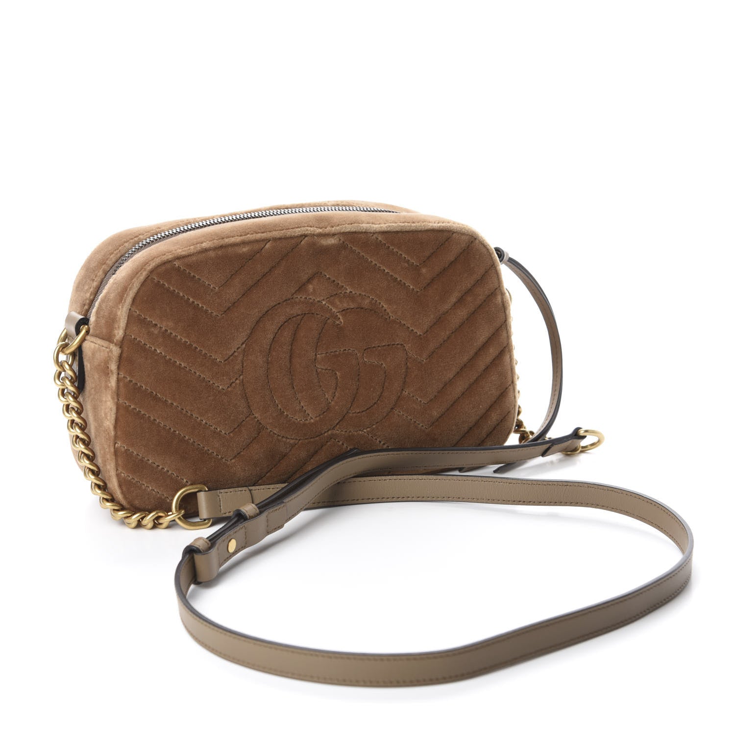 Gucci Velvet Matelasse Small GG Marmont Chain Shoulder Bag Taupe 3 of 11