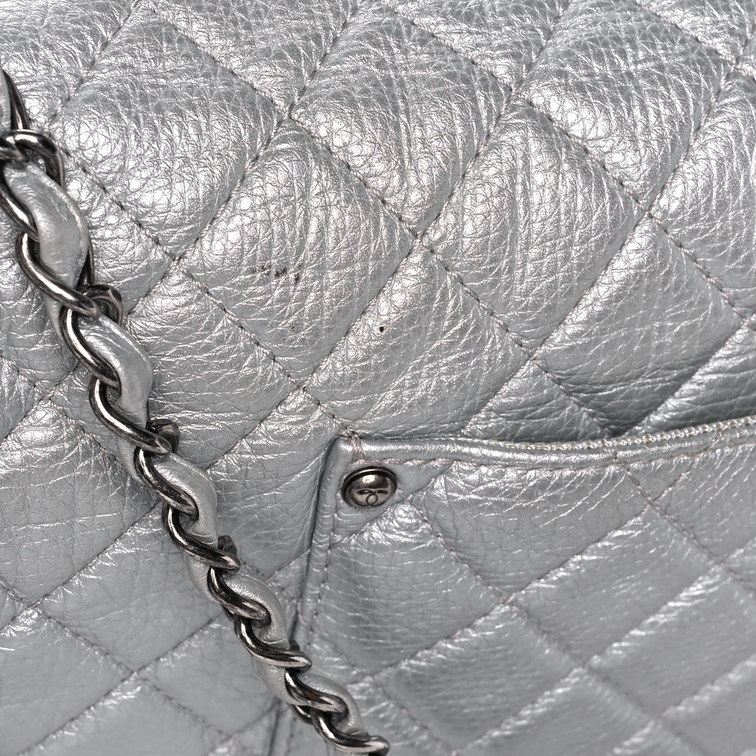 Chanel Metallic Calfskin Quilted XXL Travel Flap Bag Silver 14 of 14