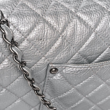 Chanel Metallic Calfskin Quilted XXL Travel Flap Bag Silver 14 of 14