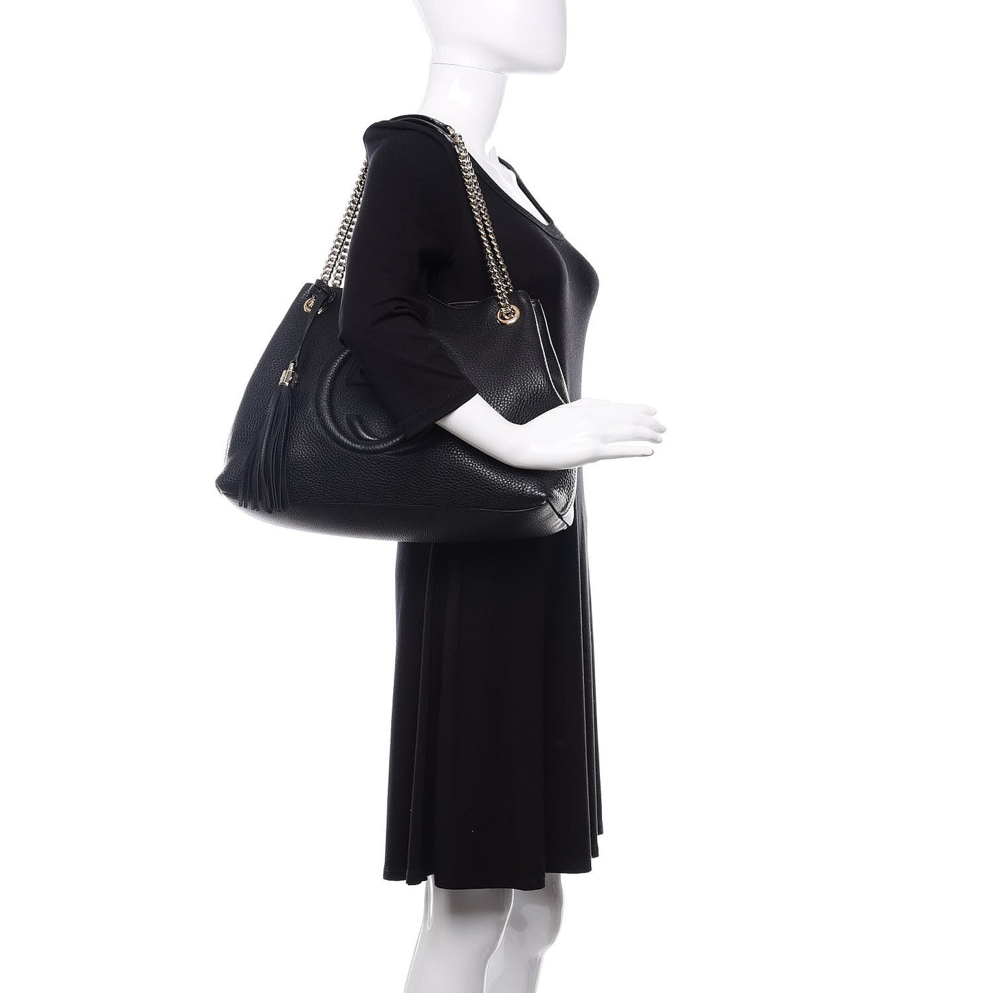 Pebbled Calfskin Medium Soho Chain Shoulder Bag Black