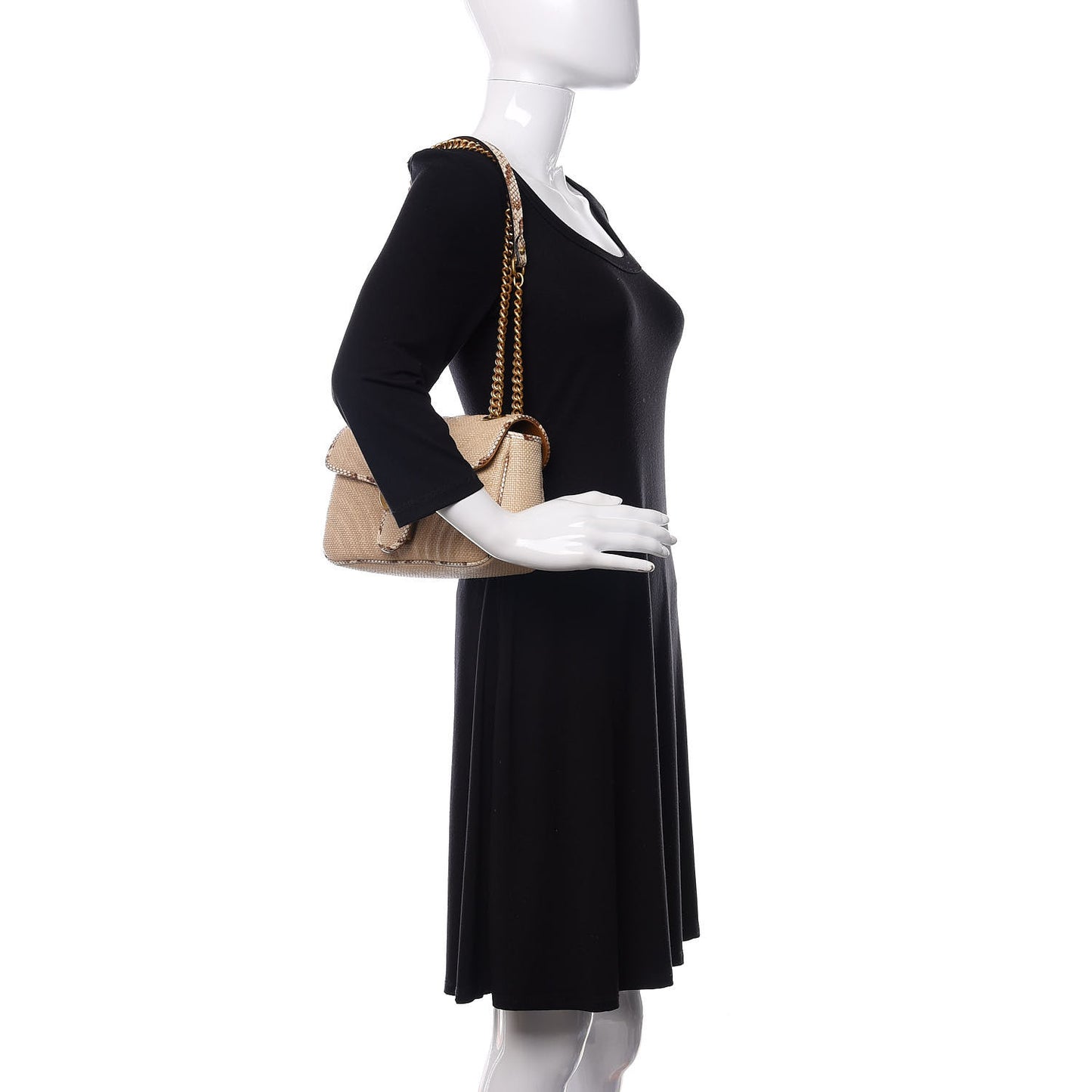 Raffia Elaphe Matelasse Small GG Marmont Shoulder Bag Natural Cream Brown