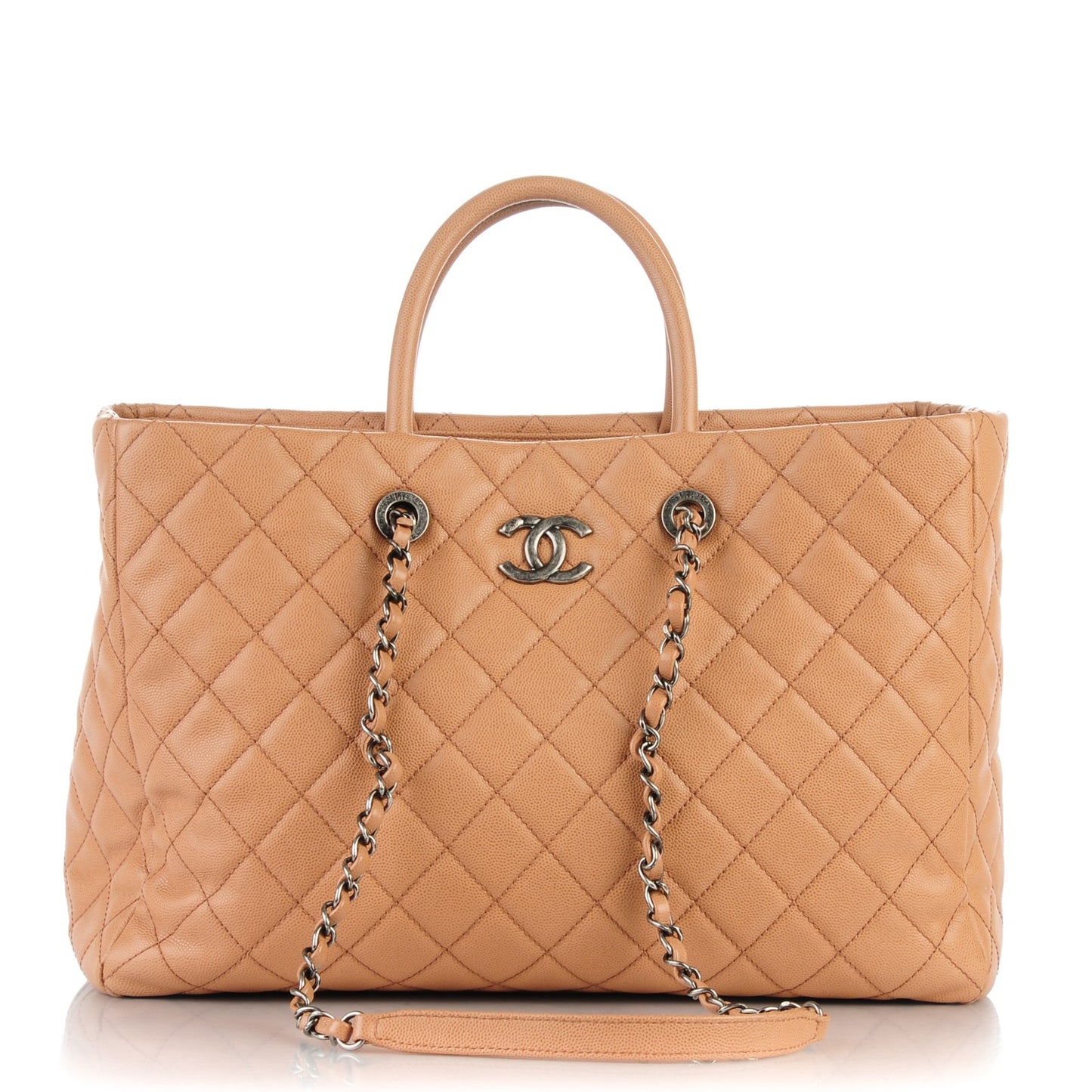 Caviar Quilted Large Coco Handle Shopping Tote Beige