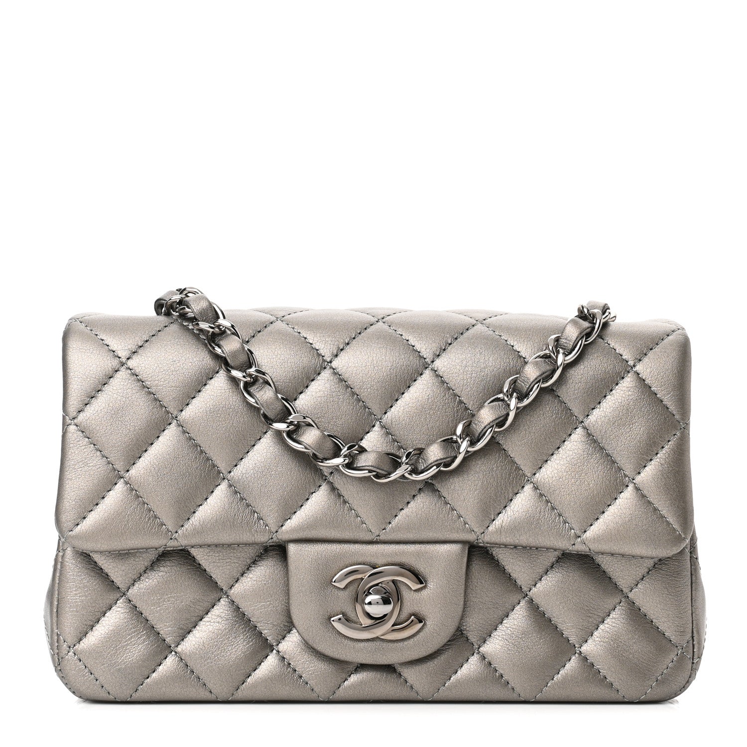 Chanel Metallic Calfskin Quilted Mini Rectangular Flap Ruthenium 1 of 10