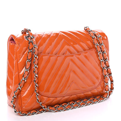 Chanel Patent Chevron Quilted Jumbo Single Flap Orange 2 of 6