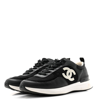 Chanel Calfskin Mesh Lycra Suede Womens Logo Sneakers 38.5 Black 3 of 11