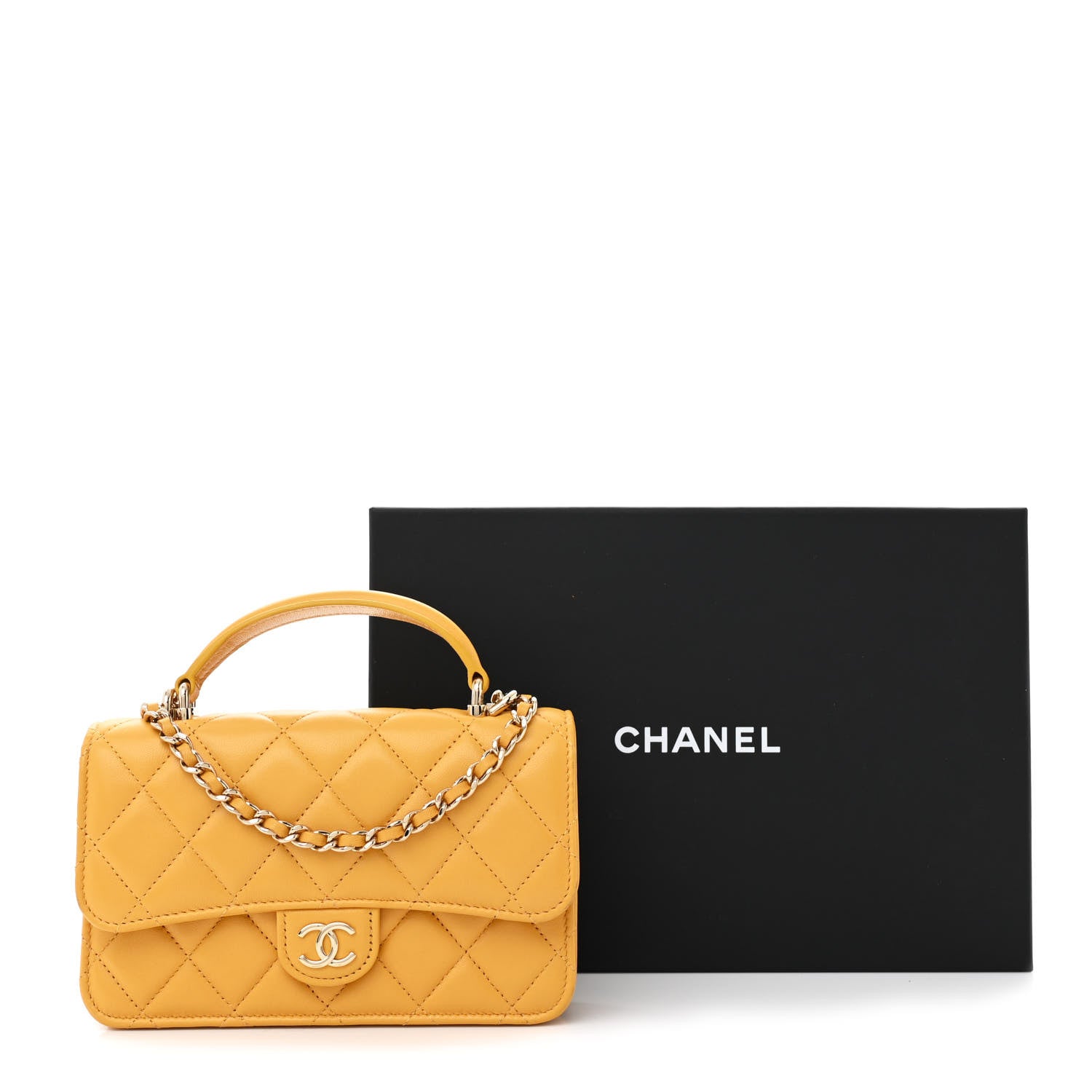 Chanel Lambskin Quilted Flap Phone Holder With Chain Yellow 15 of 15