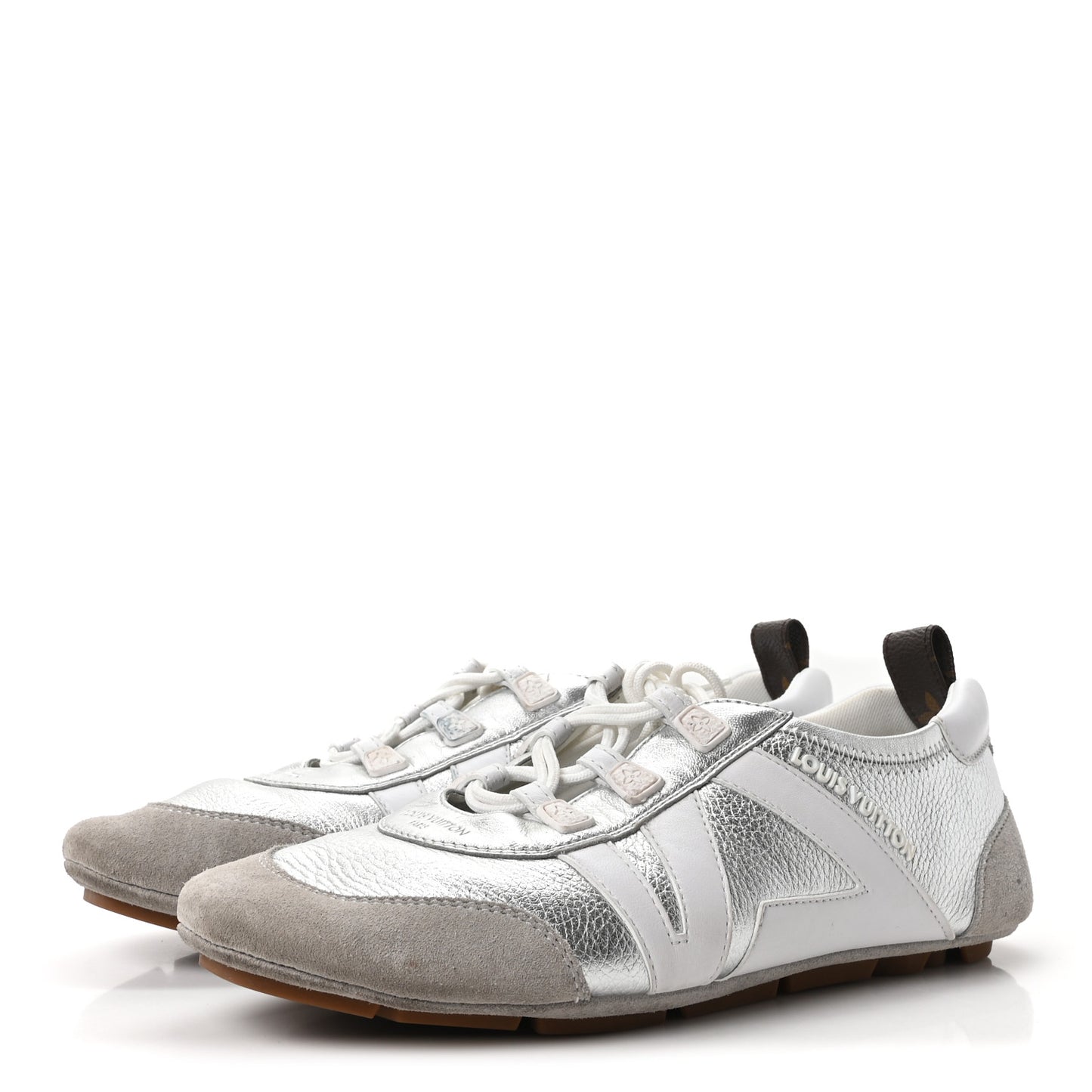 Metallic Grained Calfskin Womens LV Sneakerina 38 Silver