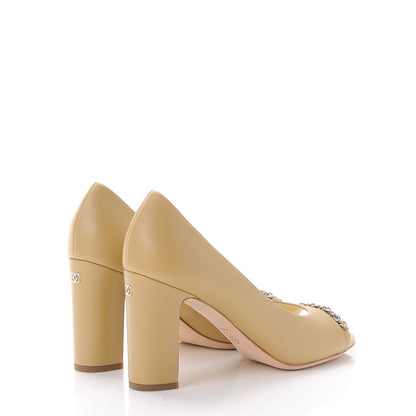 Chanel Calfskin Peep Toe CC Pumps 39.5 Beige 4 of 10