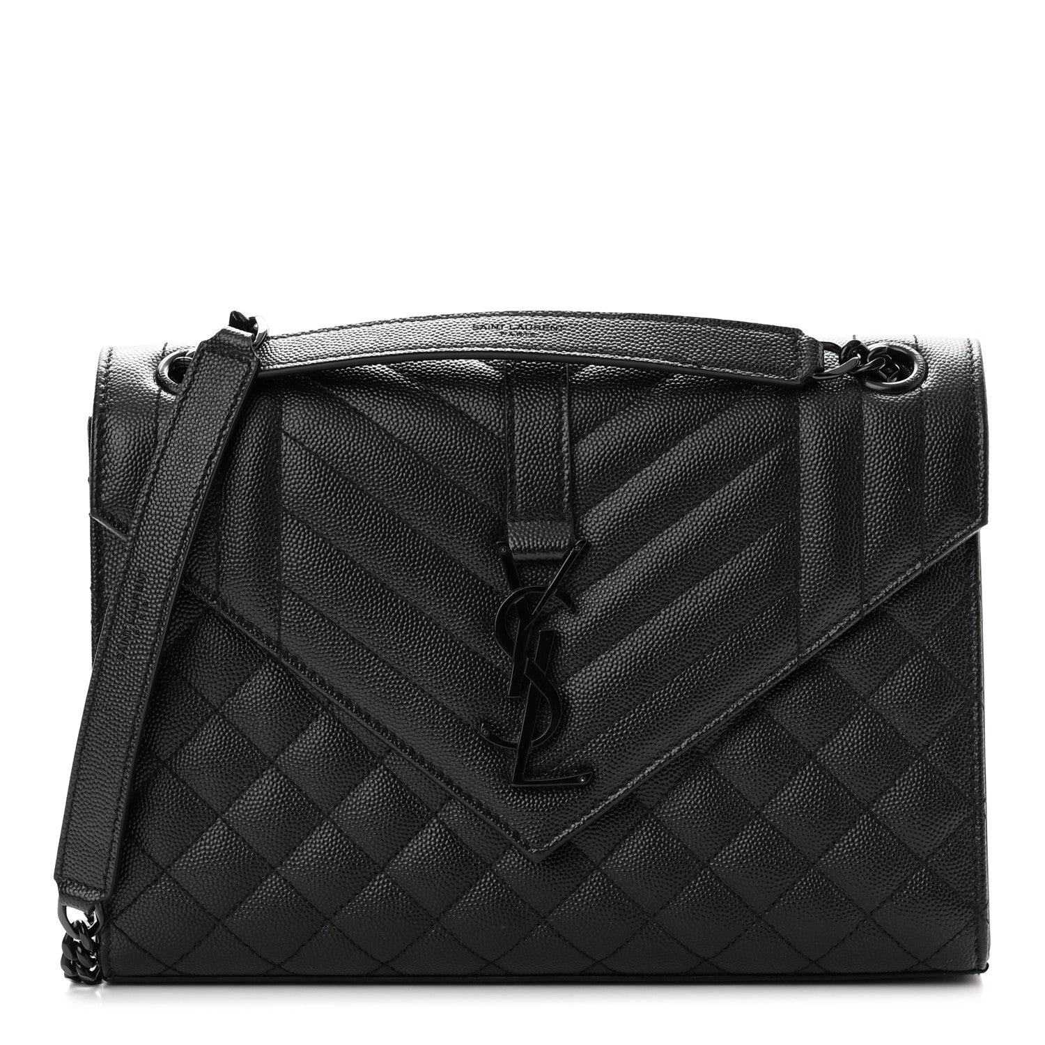 Saint Laurent Grain De Poudre Textured Mixed Matelasse Triquilt Medium Monogram Satchel Black 1 of 9