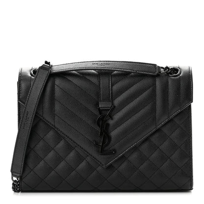 Saint Laurent Grain De Poudre Textured Mixed Matelasse Triquilt Medium Monogram Satchel Black 1 of 9