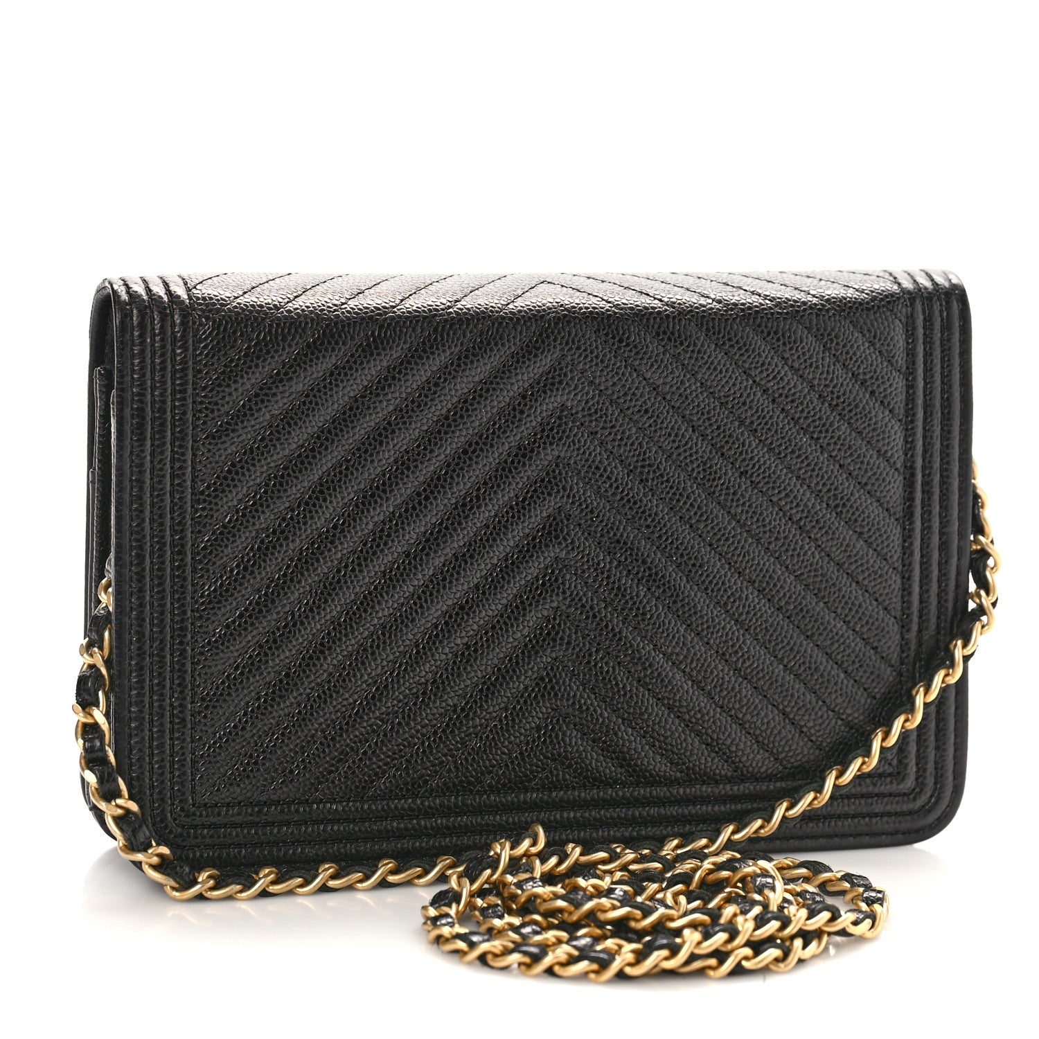 Chanel Caviar Chevron Quilted Boy Wallet On Chain WOC Black 2 of 9