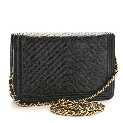 Chanel Caviar Chevron Quilted Boy Wallet On Chain WOC Black 2 of 9