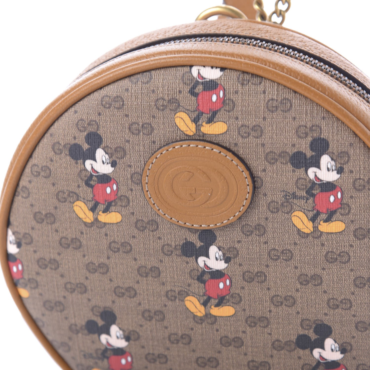Gucci X DISNEY Mini Vintage GG Supreme Monogram Mickey Mouse Round Backpack Beige Vintage Sun Oil 9 of 11
