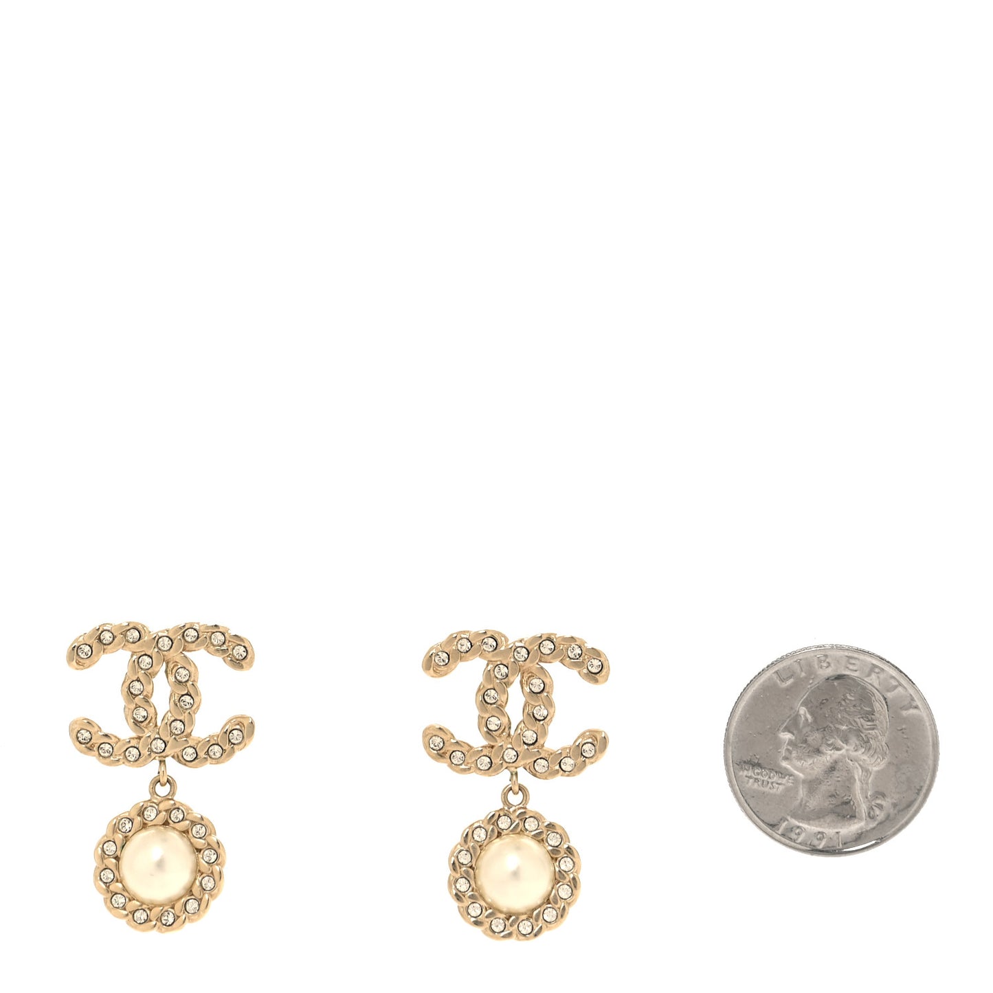 Crystal Pearl Pearls Coronation CC Drop Clip On Earrings Gold