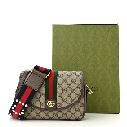 Gucci GG Supreme Monogram Textured Dollar Calfskin Web Studded Mini Ophidia Flap Shoulder Bag Beige Ebony New Acero 12 of 12