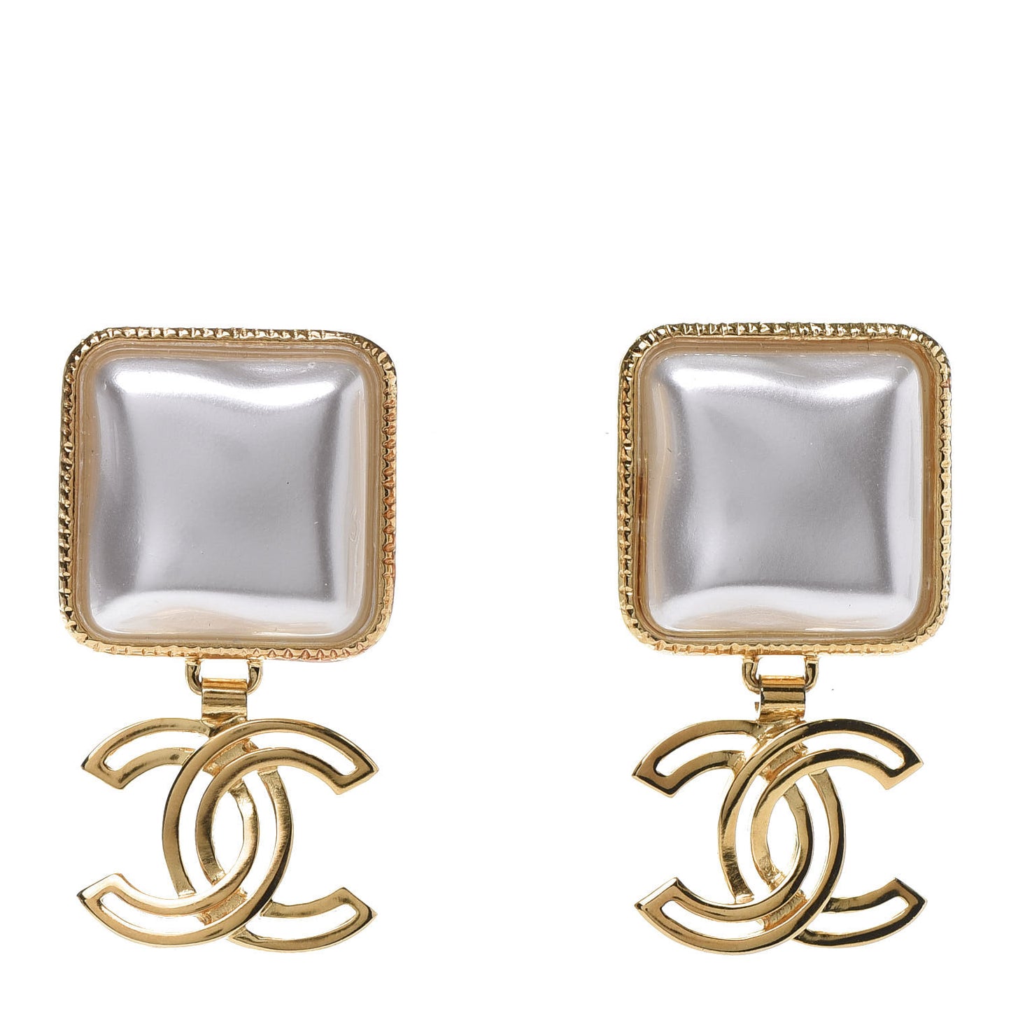 Metal Pearl Obazine CC Drop Earrings Gold