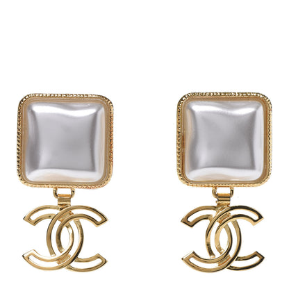 Chanel Metal Pearl Obazine CC Drop Earrings Gold 1 of 6