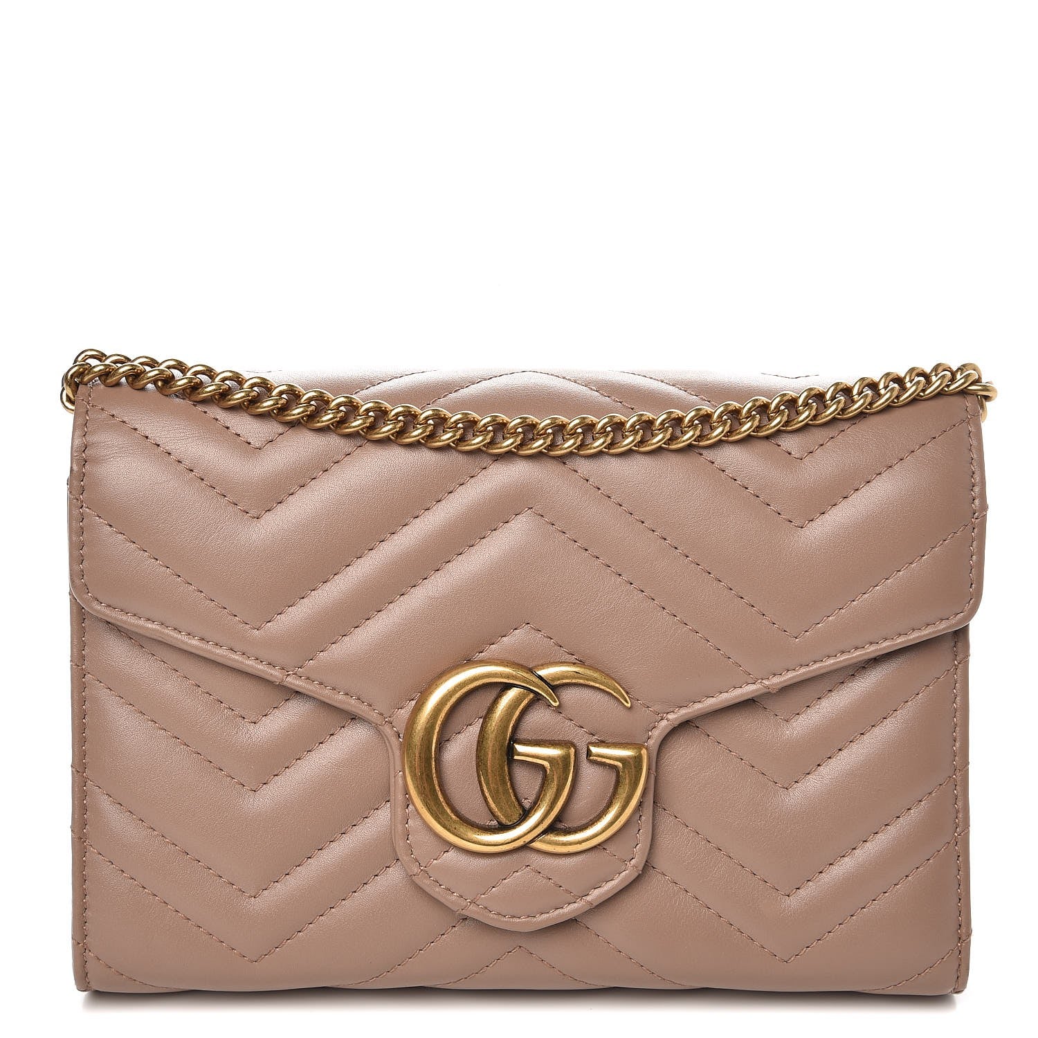 Gucci Calfskin Matelasse GG Marmont Chain Wallet Porcelain Rose 1 of 8