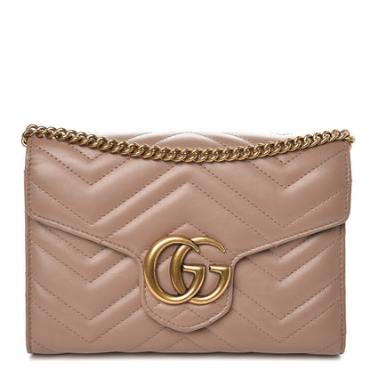 Gucci Calfskin Matelasse GG Marmont Chain Wallet Porcelain Rose 1 of 8