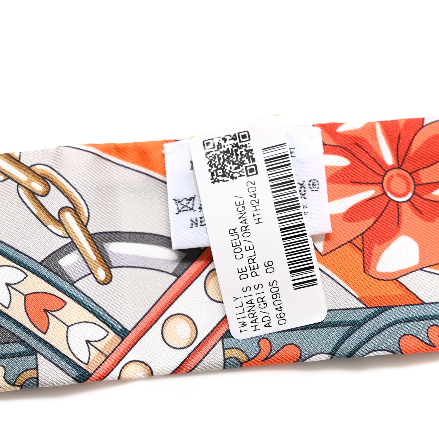 Hermes Silk Harnais De Coeur Twilly Gris Perle Orange Gris Bleute 3 of 4