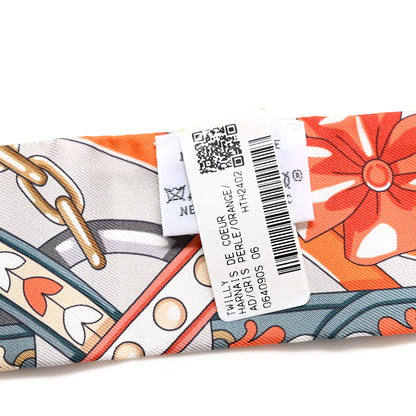 Hermes Silk Harnais De Coeur Twilly Gris Perle Orange Gris Bleute 3 of 4