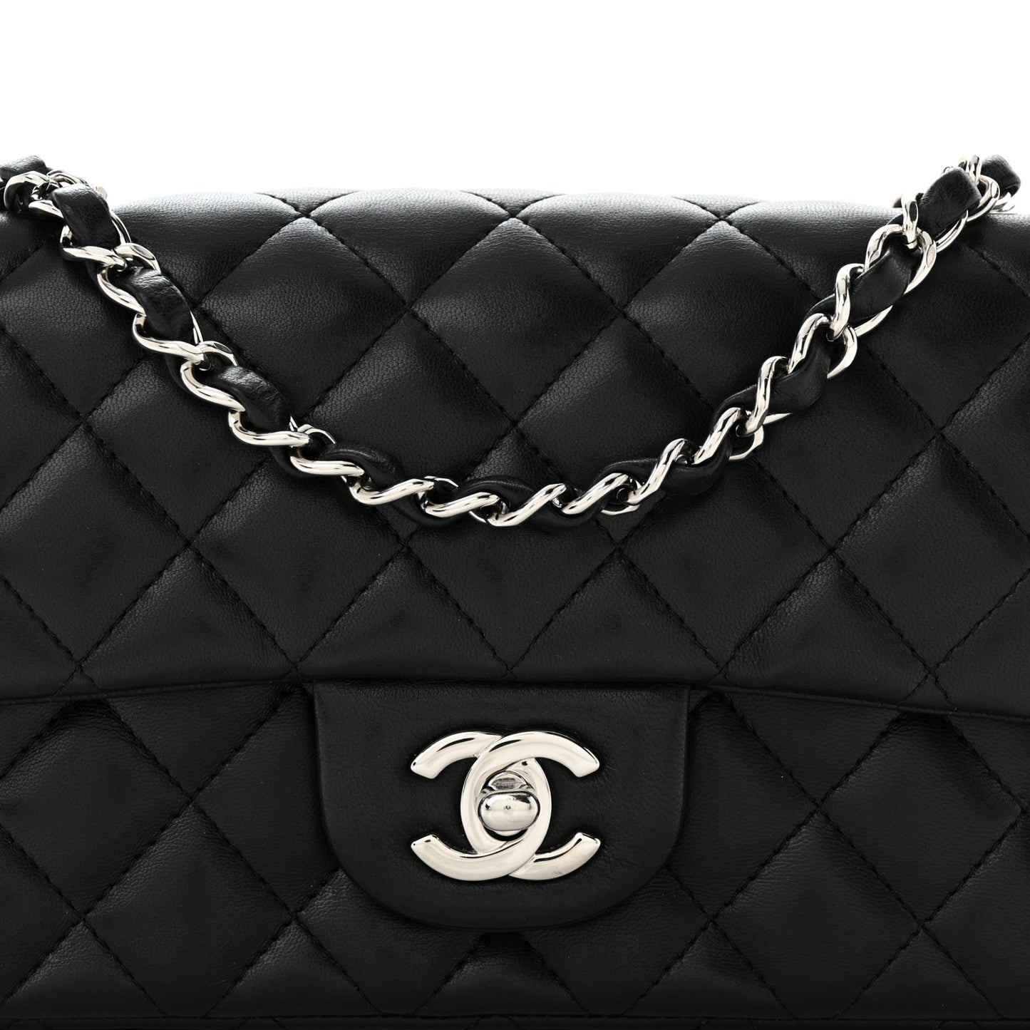 Lambskin Quilted Mini Rectangular Flap Black