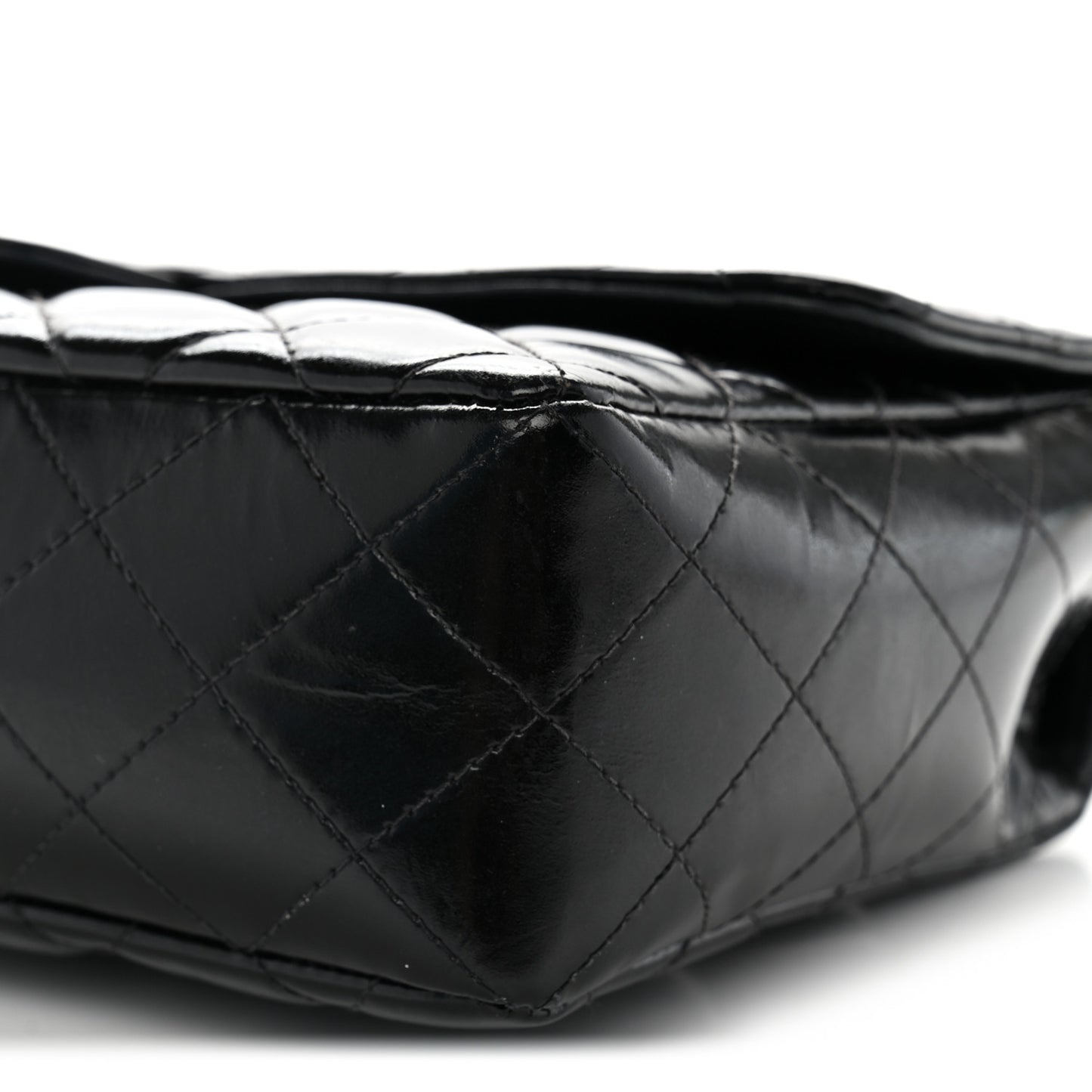 Patent Quilted Medium Rectangular Kelly Flap Bag Black