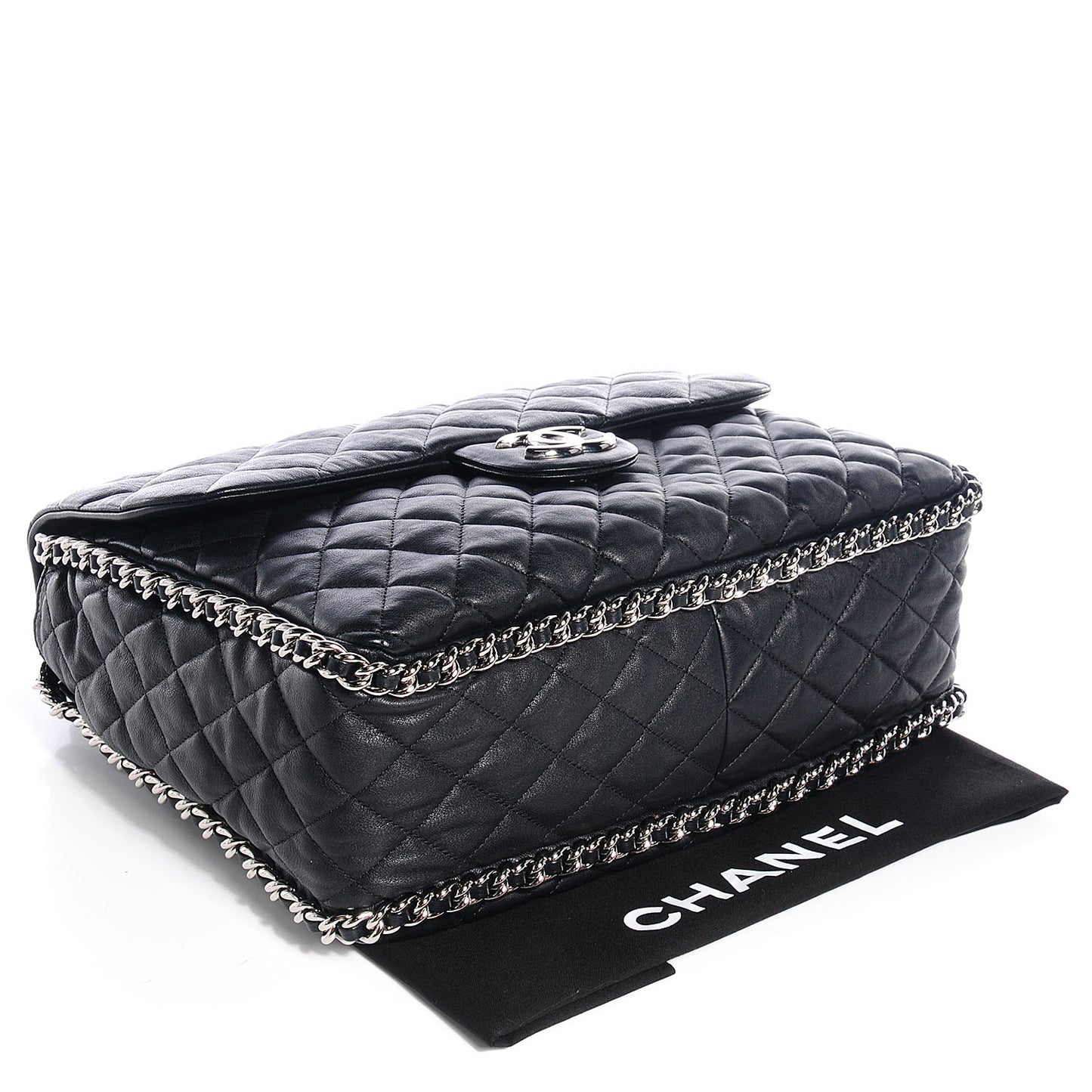 Washed Lambskin Chain Around Maxi Flap Bag Black