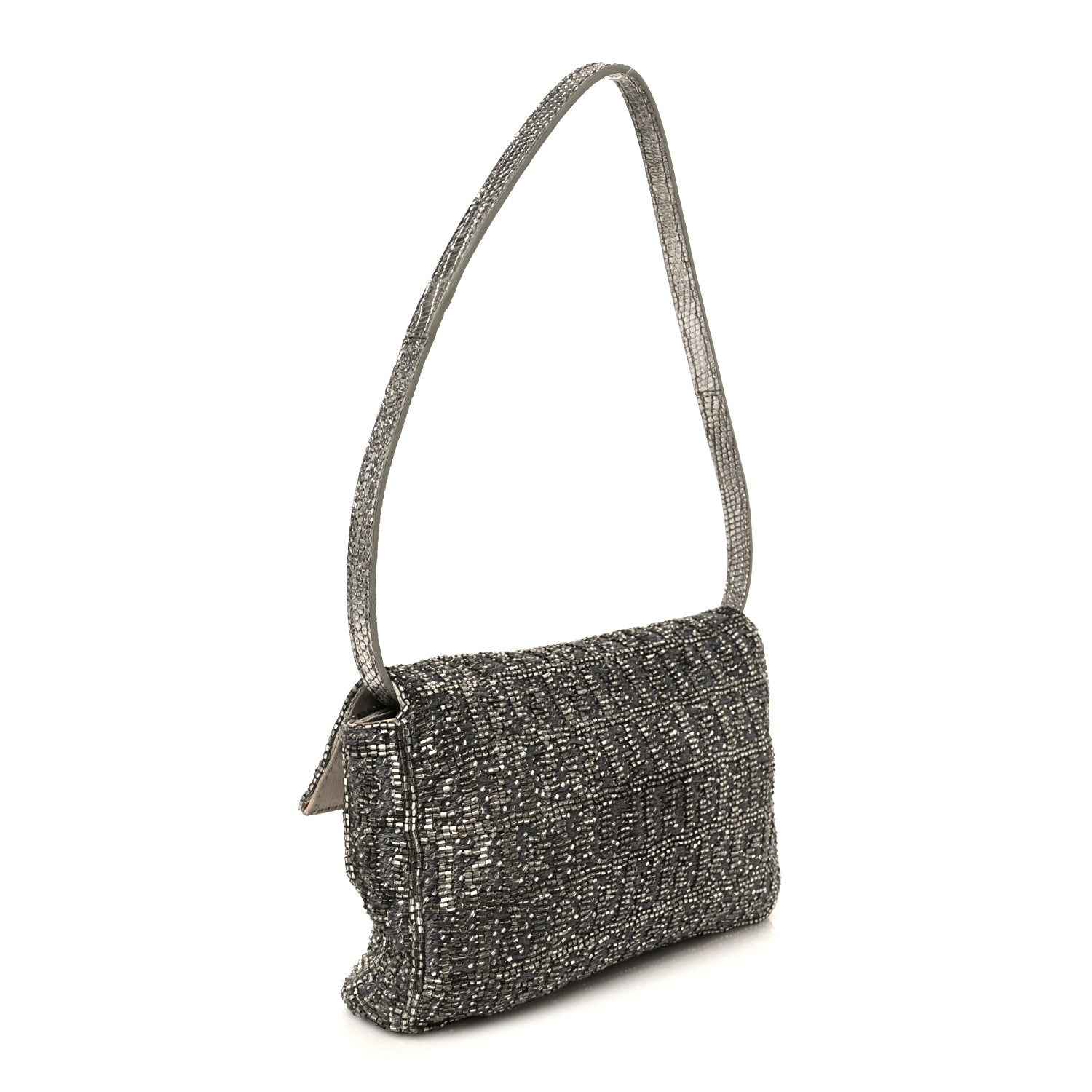 Fendi Metallic Lizard Beaded Embroidered Mini Baguette Grey 3 of 12