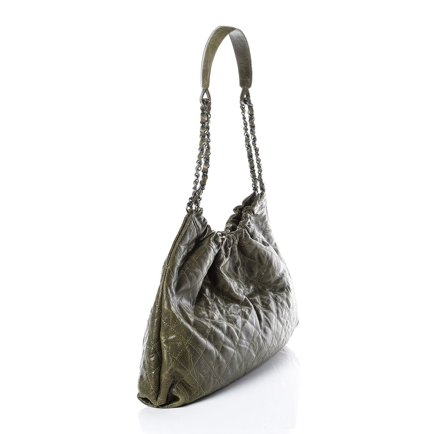 Caviar Quilted Medium Elastic Tote Green