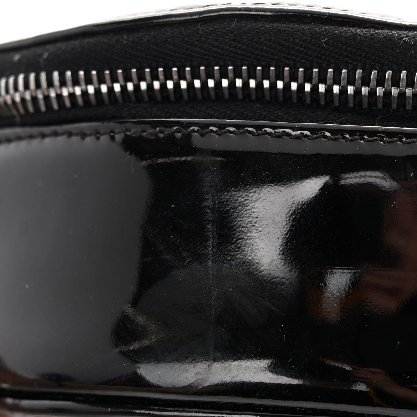 Patent Quilted CC Chocolate Bar Round Shoulder Bag Black