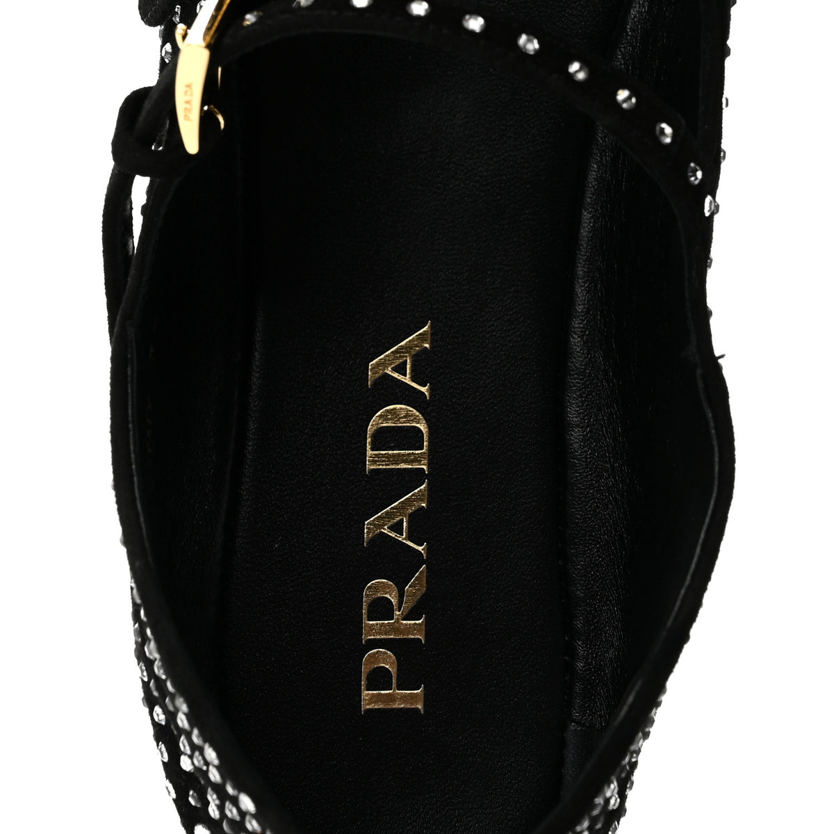 Suede Crystal Studded Ballerina Flats 38 Black