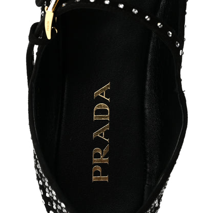 Prada Suede Crystal Studded Ballerina Flats 38 Black 8 of 8