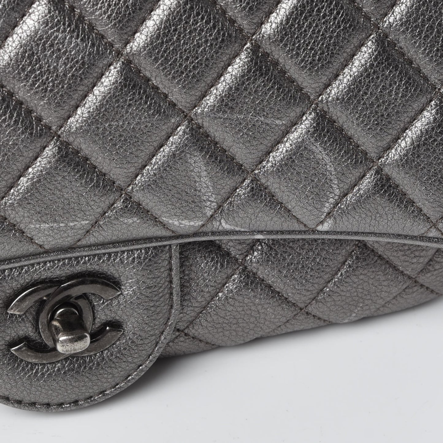 Metallic Calfskin Quilted Small Casual Rock Flap Silver